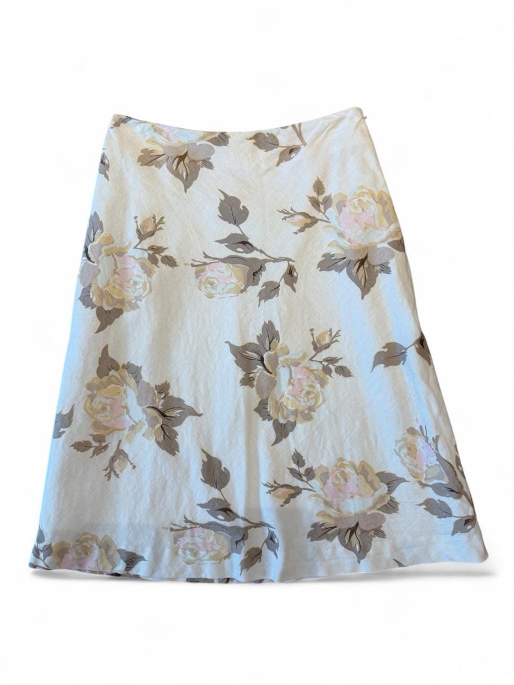 Floral A-Line Midi Skirt in Cream and Taupe